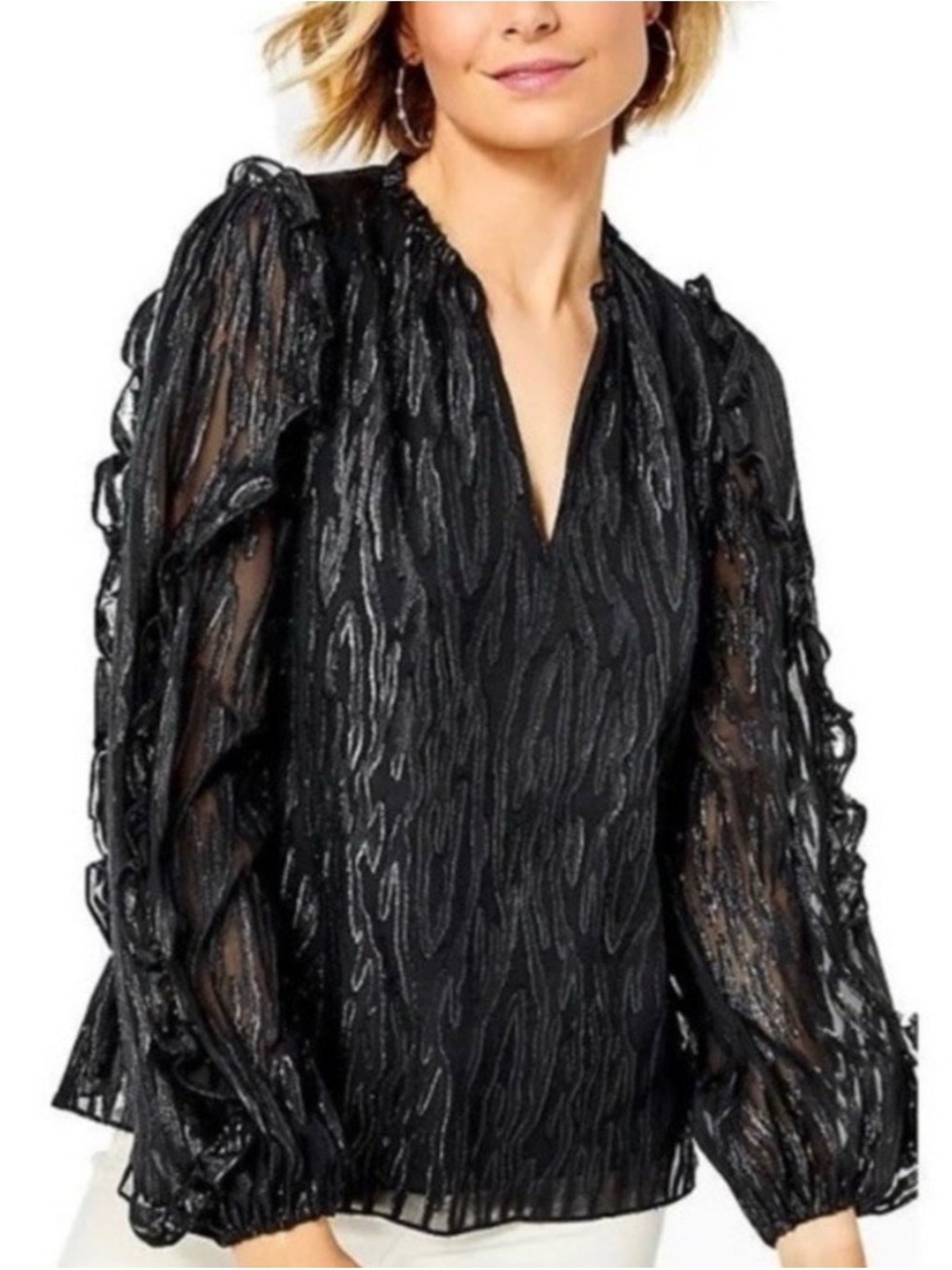 NWT Lilly Pulitzer Black Sheer Long-Sleeve V-Neck Blouse - Elegant Evening Top